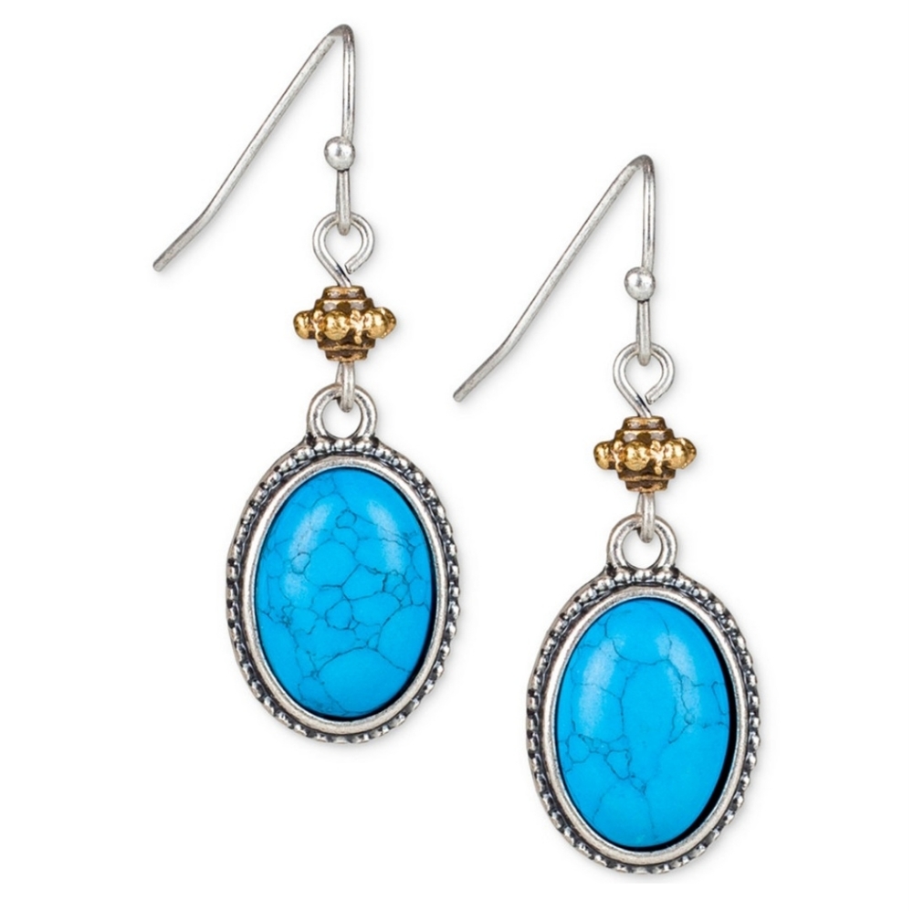 PATRICIA NASH TWO TONE BLUE OVAL CABOCHON DROP EARRINGS NWT